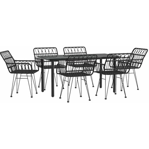 7-dijelni vrtni blagovaonski set od poliratana crni Crna Dužina stola 160 cm Slike