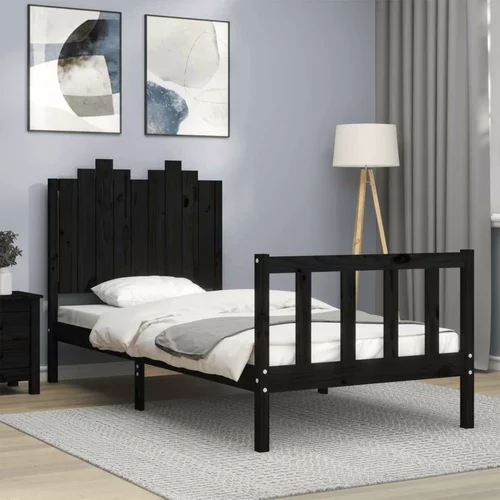  kreveta s uzglavljem crni 90 x 190 cm od masivnog drva