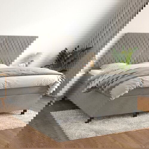 The Living Store Box spring postelja z vzmetnico svetlo siva 140x200 cm žamet - Box Spring Postelja, (21491811) Slike