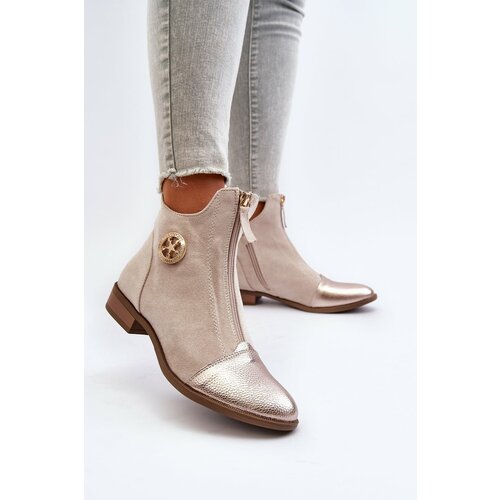 Kesi Women's flat boots with zipper, beige Loratie Cene