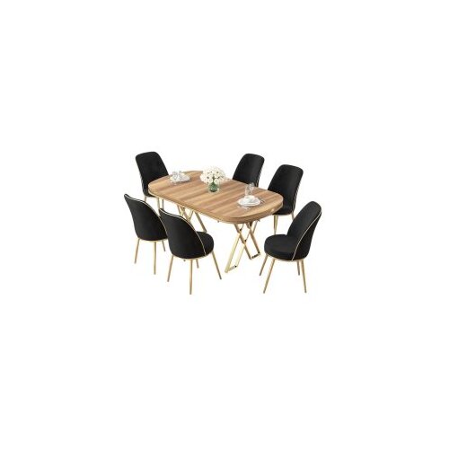Hanah home set trpezarijski sto i 6 stolica lai light walnut gold black Cene