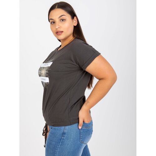 Fashion Hunters Khaki cotton plus size t-shirt with a print Slike