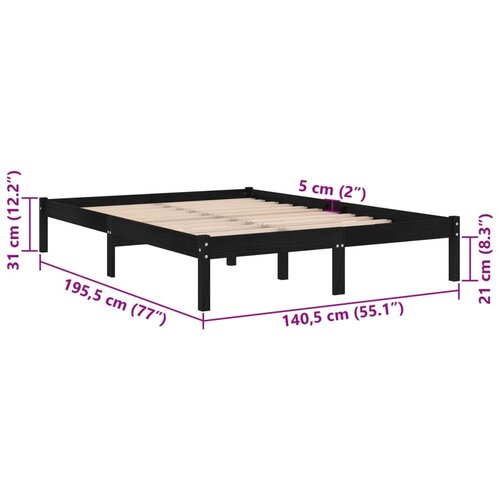  Okvir za krevet od masivnog drva crni 135 x 190 cm bračni Slike