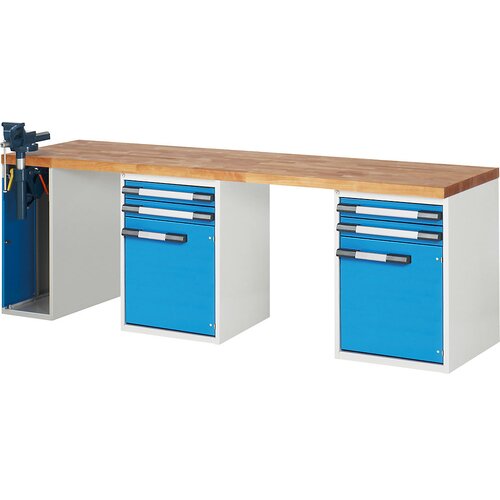Eurokraft pro Delovna miza, modularni sistem serije 7, 4 predali, 2 vrat, 1 primež na levi strani, &amp;Scaron;xG 2500 x 700 mm Slike