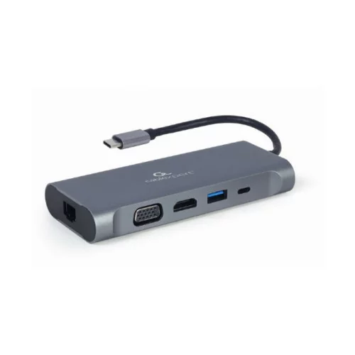 Cablexpert Adapter USB-C 7-v-1 USB, HDMI, LAN, VGA, PD, čitalec kartic + audio, (20441891)