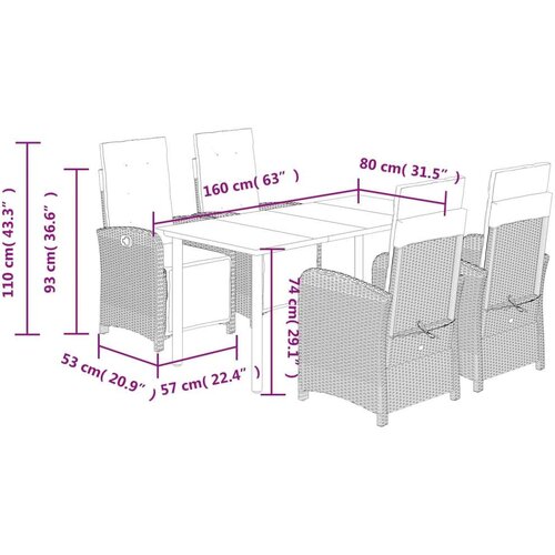 vidaXL 5-dijelni vrtni blagovaonski set sivi od poliratana Cijene