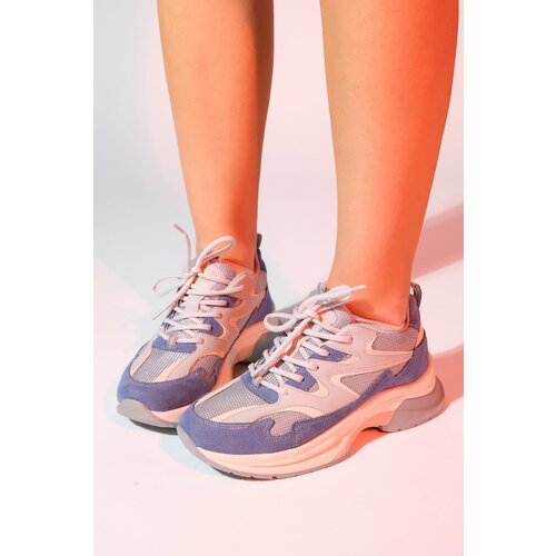 LuviShoes BUREN Blue-Grey Women's Mesh Thick Sole Sports Sneakers Cene