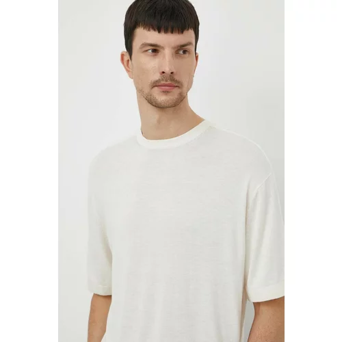Calvin Klein Majica iz mešanice svile bež barva