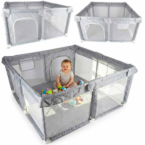  Zložljiva otro&scaron;ka igralna ograja 120 &times; 120 cm &ndash; siva / bela - Baby shower Cene