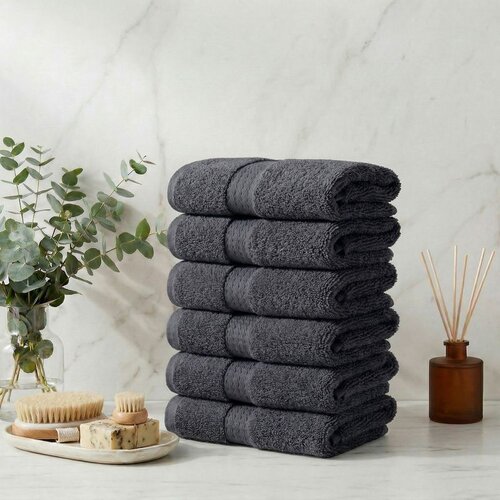Carefree Dark Grey Dark Grey Wash Towel Set (6 Pieces) Cene