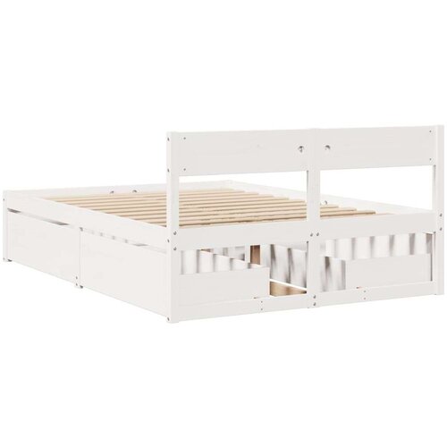 VidaXL Okvir za krevet s ladicama bijeli 135 x 190 cm od borovine Slike