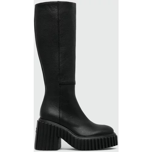 Agl Kožne čizme TIGGY HIGH za žene, boja: crna, s debelom potpeticom, D263529PGKK0011013
