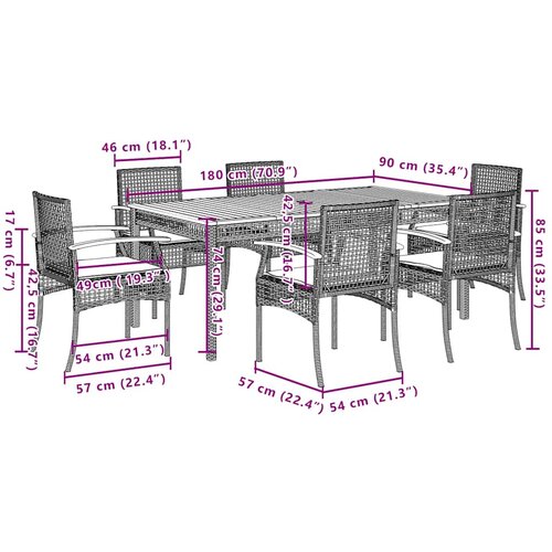  7-dijelni vrtni blagovaonski set od poliratana s jastucima bež 180 cm table length Slike