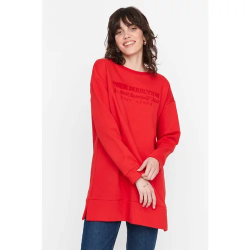 Trendyol Red Printed Thick Knitted Sweatshirt