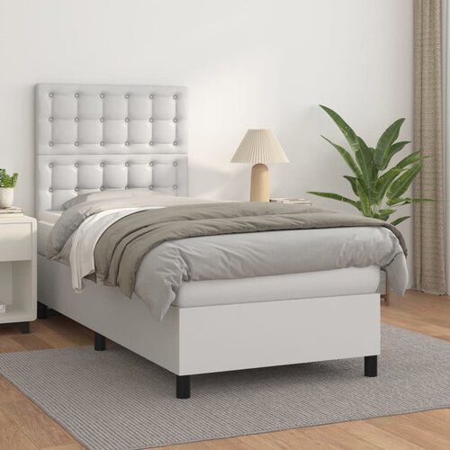 VidaXL Box spring postelja z vzmetnico bel 90x190 cm umetno usnje Slike