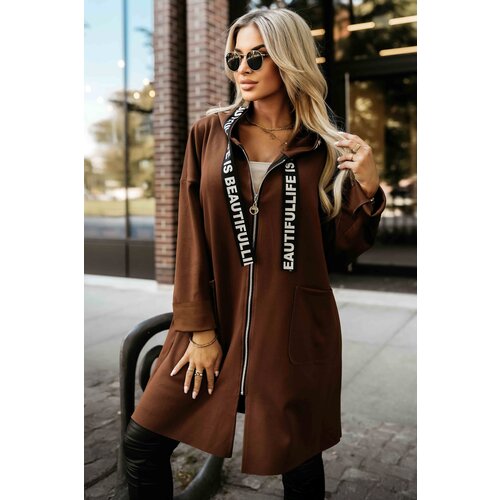 numoco basic 632-2 Casual coat with a zipper and fashionable details - chocolate Cene