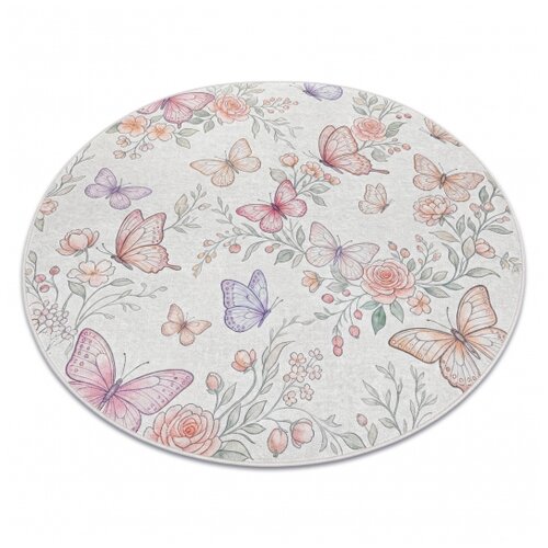 RugsX BAMBINO 61450 krog pralna preproga Metulji za otroke protizdrsna - krema / roza cercle 120 cm, (5000359105) Cene