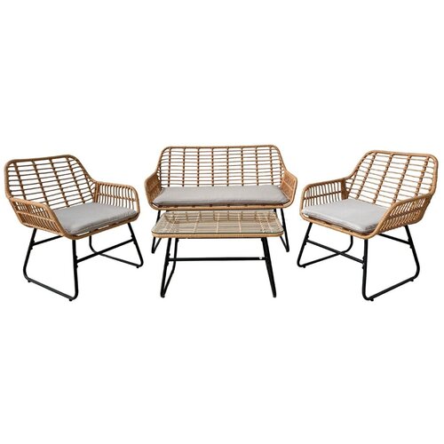 Chomik Ba&scaron;tenski set name&scaron;taja Sofa, dve stolice i stočić, Braon ratan sa sivim jastucima Cene