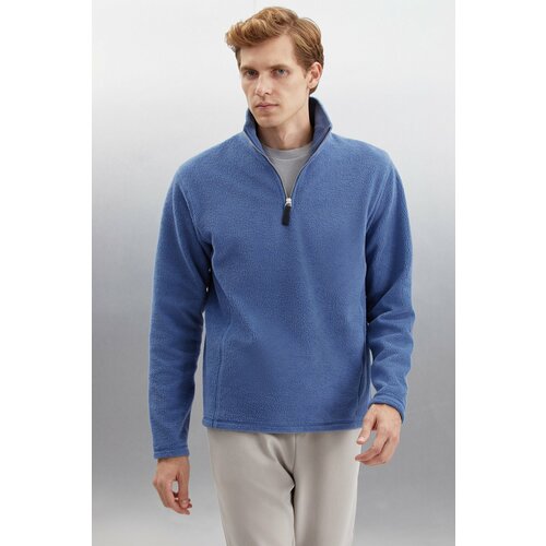 GRIMELANGE Hayes Men's Fleece Half Zipper Leather Accessory Thick Textured Comfort Fit Sweatshirt Slike