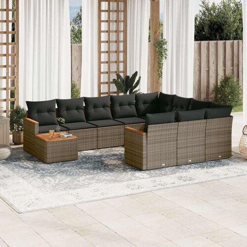  11-dijelni set vrtnih sofa od poliratana s jastucima sivi Slike