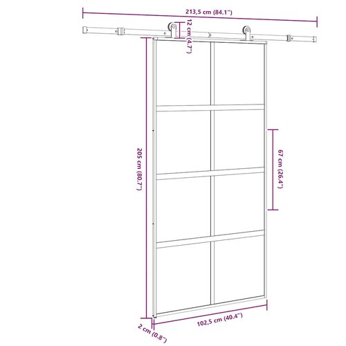  Klizna vrata s priborom 102,5x205 cm kaljeno staklo i aluminij Slike