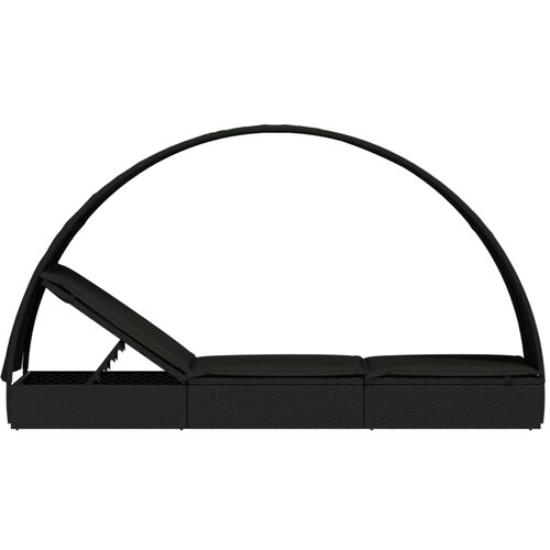 LEŽAJ za sunčanje s krovom crni 211 x 57 x 140 cm poliratan Slike