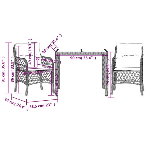  3-dijelni bistro set s jastucima crni od poliratana Slike