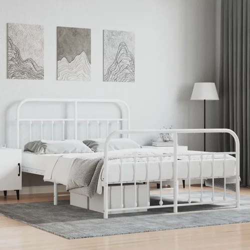 Metalni okvir kreveta uzglavlje i podnožje bijeli 135 x 190 cm