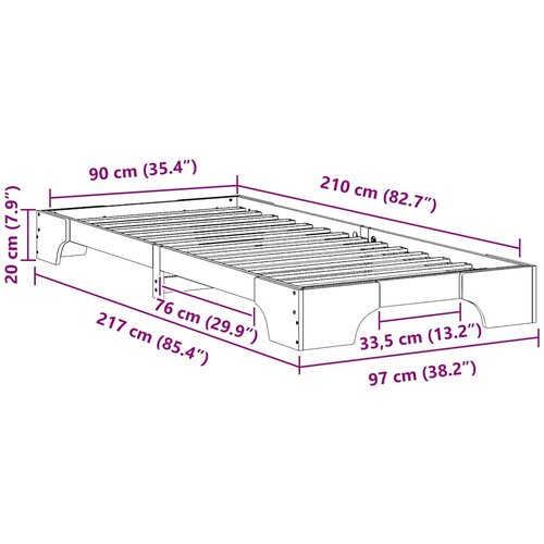  Krevetna konstrukcija Smeđa 90 x 210 cm Čvrsto borovo drvo Slike