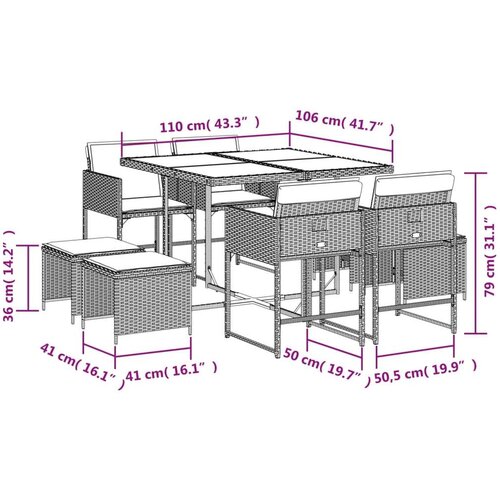  9-dijelni vrtni blagovaonski set od poliratana s jastucima bež Slike
