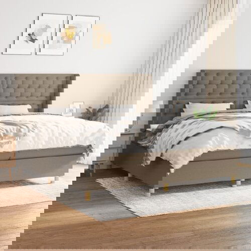  The Living Store Box spring postelja z vzmetnico taupe 200x200 cm blago - Box Spring Postelja, (21512029) Cene