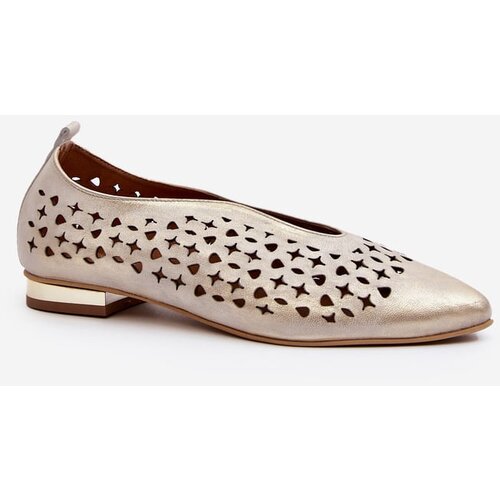 Zazoo 2883 Perforated Ballerina Flats in Genuine Leather Gold Cene
