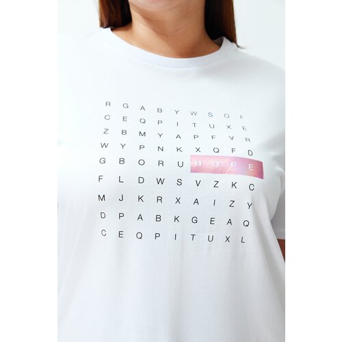 Trendyol Curve White Foil Print Detailed Boyfriend Knitted T-shirt Slike