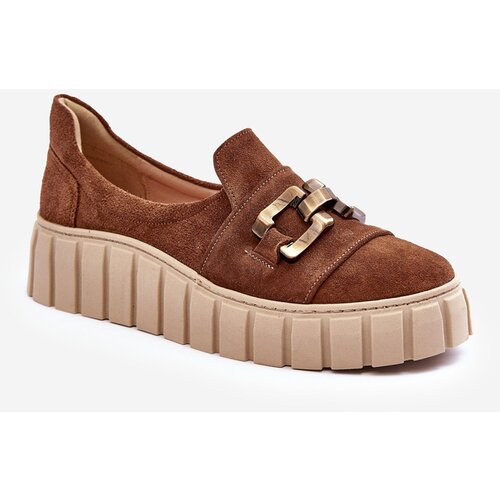 Kesi Suede women&amp;#039;s platform shoes with embellishment, brown Lewski Slike