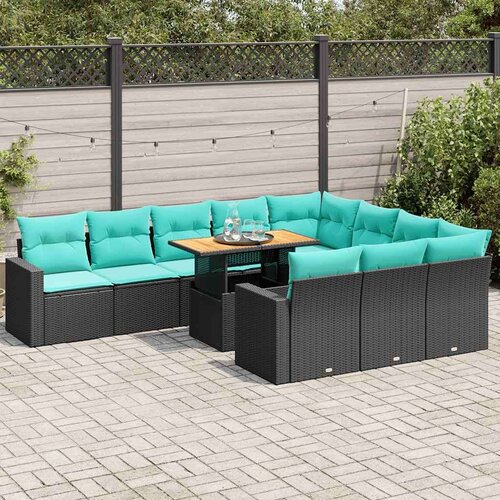  Vrtna garnitura - 11-dijelni set vrtnih sofa od poliratana s jastucima crni - Crna 1 Cene