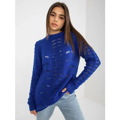 Fashion Hunters Cobalt blue oversized sweater with openwork pattern