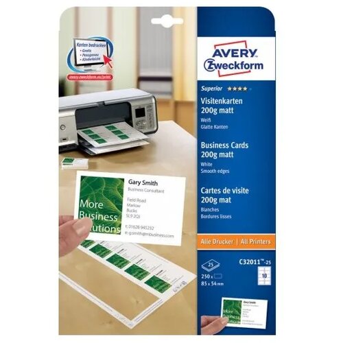 Avery Zweckform Vizitke 85 x 54 mm, 200 g/m&amp;sup2; Slike