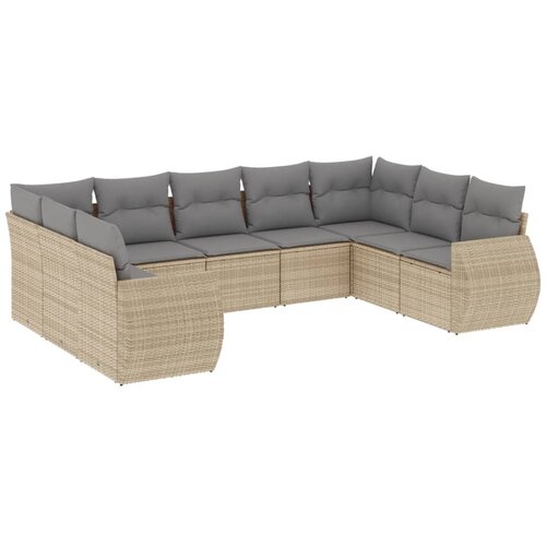 9-dijelni set vrtnih sofa s jastucima bež od poliratana 71 x 62 x 69 cm Slike