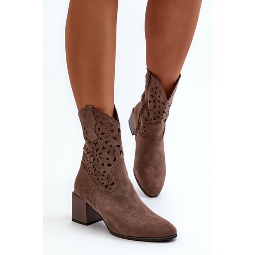 Kesi Suede ankle boots with an openwork upper on the block, brown Irvelame Slike