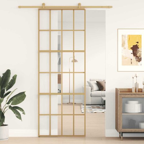  Klizna vrata zlatna 76x205 cm prozirno staklo ESG i aluminij Slike