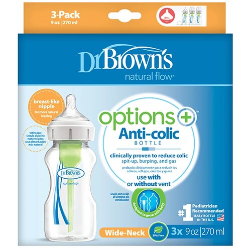 Dr.browns Dr Brown&amp;#039;s set od 3 plastične fla&amp;scaron;ice Wide Neck, 270ml 0m+ Slike