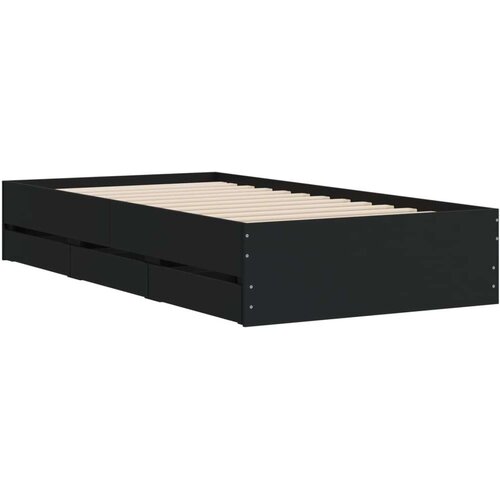 vidaXL Posteljni okvir s predali črn 100x200 cm inženirski les Cene