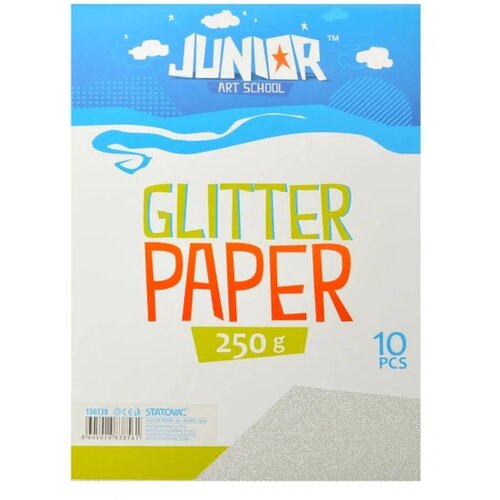 Junior jolly Glitter Paper, papir sa šljokicama, A4, 250g, 10K, odaberite nijansu Srebrna Slike