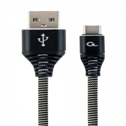 Gembird Premium cotton braided Type-C USB charging and data cable, 2 m, silver/white CC-USB2B-AMCM-2M-BW2 Slike