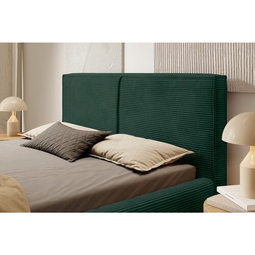 MID.YOU OBLAZINJENA POSTELJA 180 cm x 200 cm , les, tekstil, leseni material temno zelena Slike
