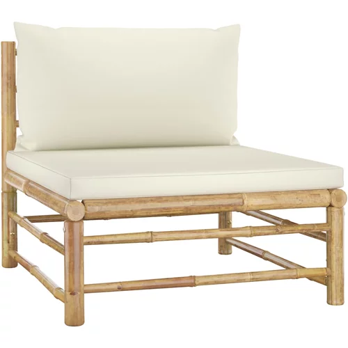 vidaXL Vrtni sredinski kavč s kremno belima blazinama bambus, (20660754)