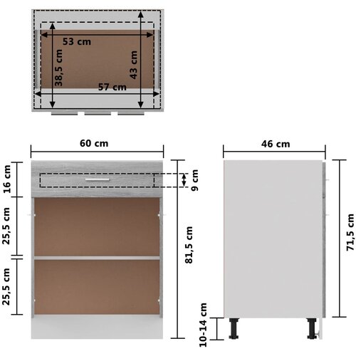  s donjim ladicama &amp;quot;Lyon&amp;quot; sivi Sonoma 60x46x81,5 cm Konstruirano drvo Slike