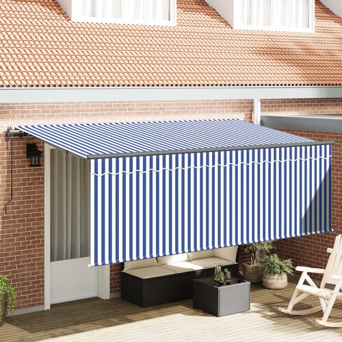  Skrovita tenda Plava i bijela 350 x 200 cm Poliester i aluminij Cijene