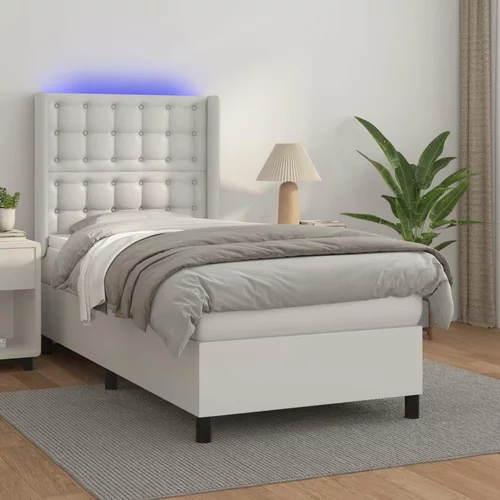  Box spring postelja z vzmetnico LED bela 80x200 cm umetno usnje, (20930193)