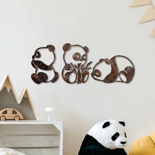 Opviq set zidnih dekoracija Rusty Panda, 3 komada, Braon Cene
